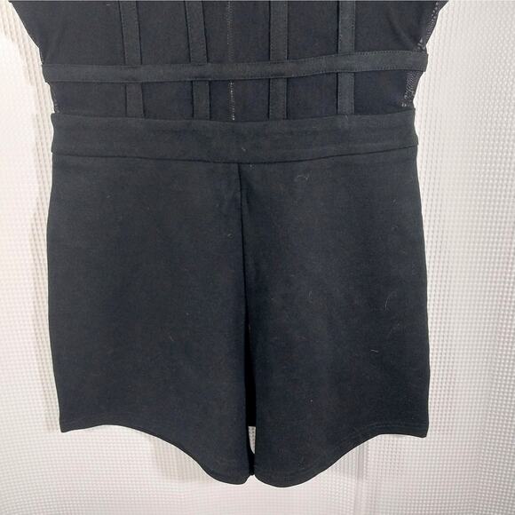 NWT! LAC BLEU! BLACK STRETCH 1 PC ROMPER, SHEER MESH BLOCKED BODICE! SZ S - Picture 4 of 11